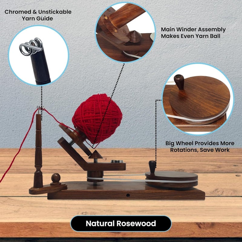 Brainmart Large Handcrafted Wooden Yarn Winder & Swift – Rosewood Brown Ball Winder for Crocheting, Knitting, Weaving – Heavy-Duty Yarn Winder for 8-12 oz Skeins - Image 4